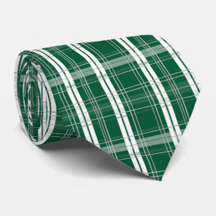 Classic Green and White Plaid Tartan Tie