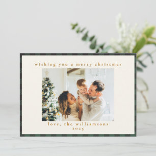 Classic Green Black Tartan Plaid 1 Photo Merry Holiday Card