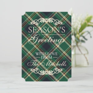 Classic Green Blue Yellow Plaid Pattern Holiday Card