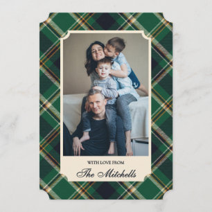 Classic Green Blue Yellow Plaid Pattern Holiday Card