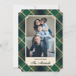 Classic Green Blue Yellow Plaid Pattern Holiday Card