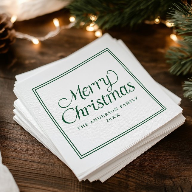Classic Green Border Merry Christmas Napkin (Creator Uploaded)