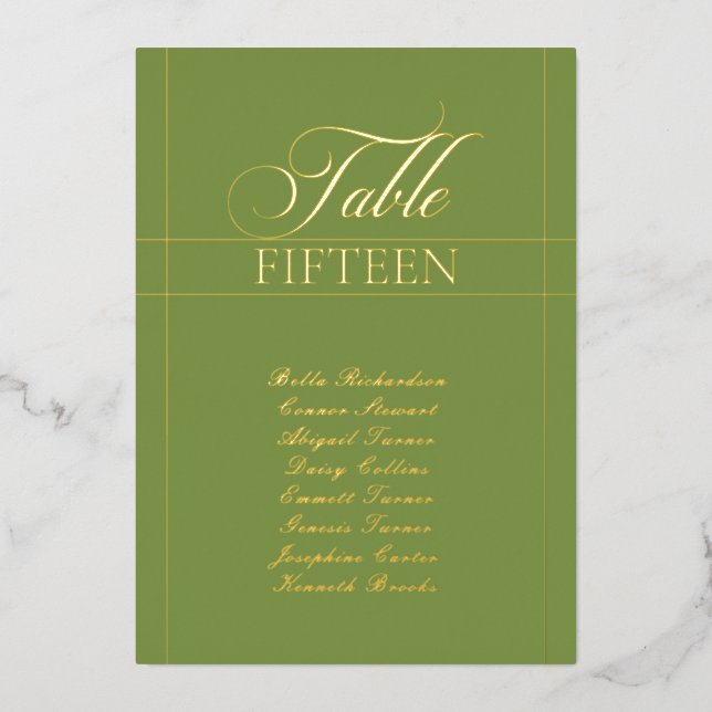 Classic Green Border Wedding Table Number Sign (Front)