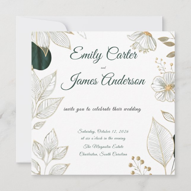 Classic Green Botanical Wedding Stationery Invitation (Front)