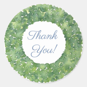 Classic Green Boxwood Wreath Thank You Favour Classic Round Sticker
