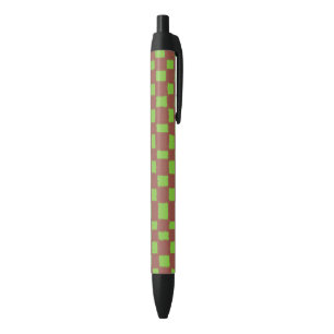 Classic Green Brown Chequered Chequerboard Pattern Black Ink Pen