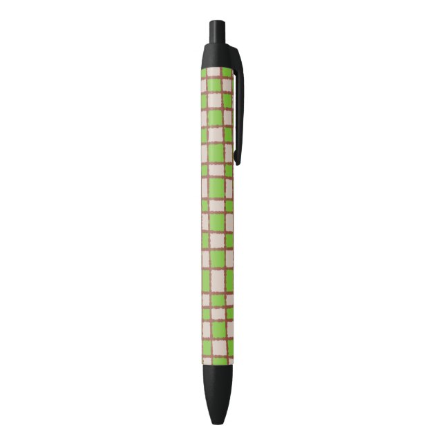 Classic Green Brown Chequered Chequerboard Pattern Black Ink Pen (Bottom (Vertical))