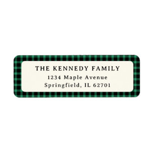 Classic Green Buffalo Plaid Family Name Christmas Return Address Label