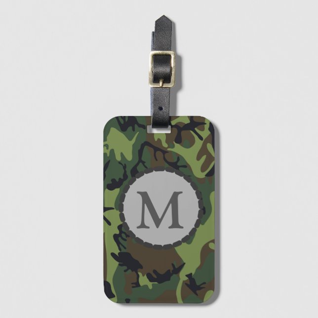Classic Green Camouflage Pattern Monogram Luggage Tag (Front Vertical)