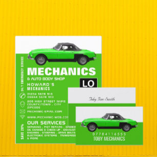 Classic Green Car, Mechanics Business Card