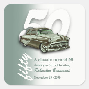 Classic Green Car Turns 50th Birthday Square Sticker