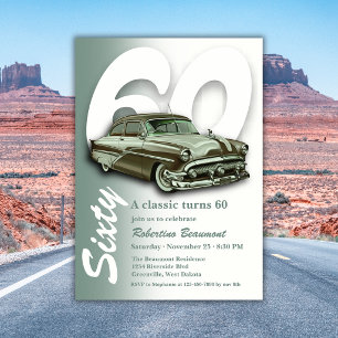 Classic Green Car Turns 60th Birthday Invitation
