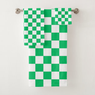 Classic green checkered bath towel set