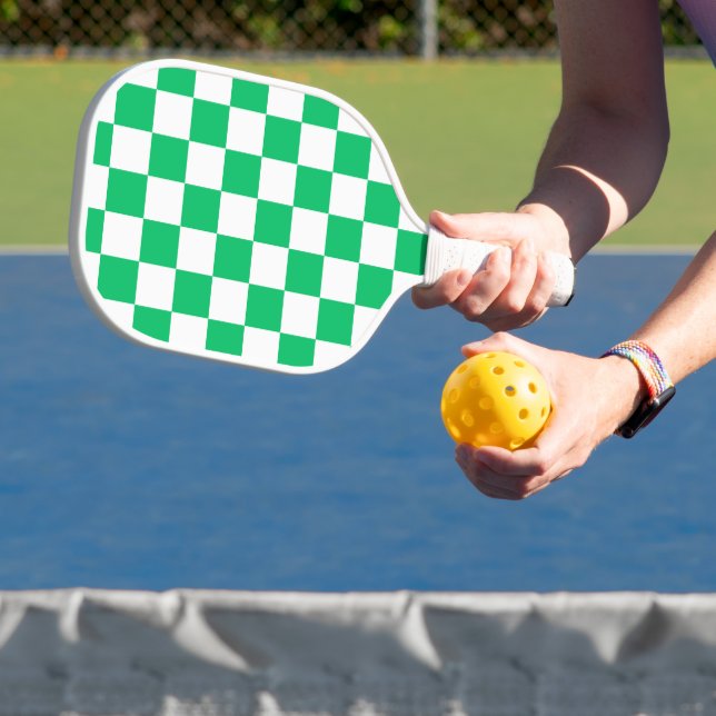 Classic green chequered  pickleball paddle (Insitu)