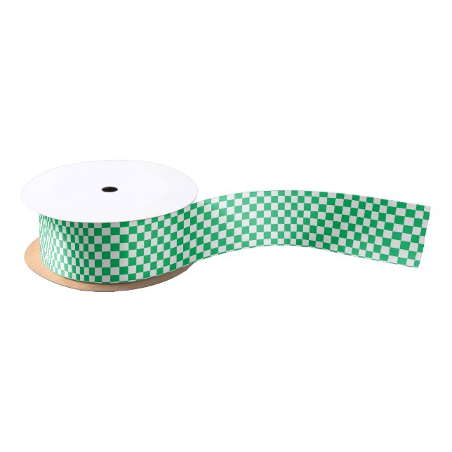 Classic green chequered  satin ribbon (Spool)