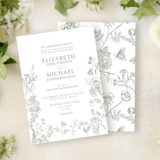 Classic Green Chinoiserie Victorian Floral Wedding Invitation (Creator Uploaded)