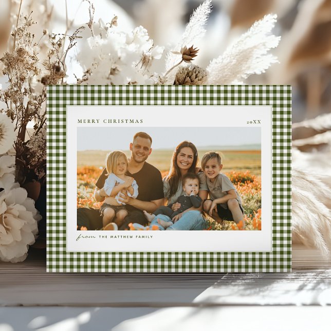 Classic Green Christmas Family Photo Holiday Postcard (Creator Uploaded)