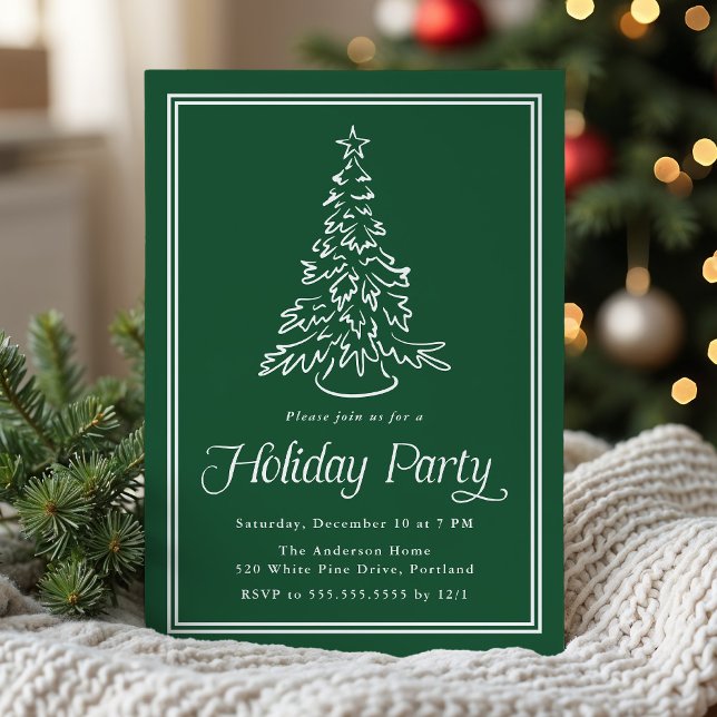 Classic Green Christmas Tree Holiday Party Invitation (Creator Uploaded)