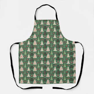 Classic Green Christmas Tree Pattern Holiday Apron
