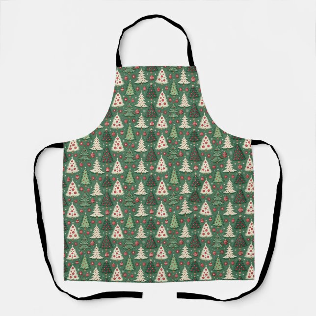 Classic Green Christmas Tree Pattern Holiday Apron (Front)