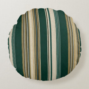 Classic Green & Cream Striped Pattern Round Cushion