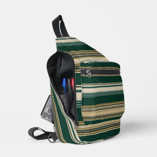 Classic Green & Cream Striped Pattern Sling Bag