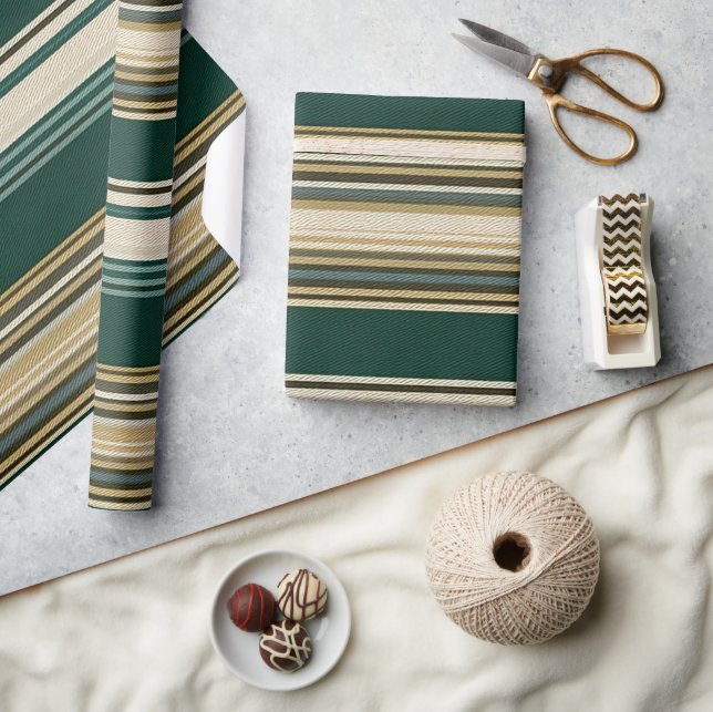 Classic Green & Cream Striped Pattern Wrapping Paper (Crafts)