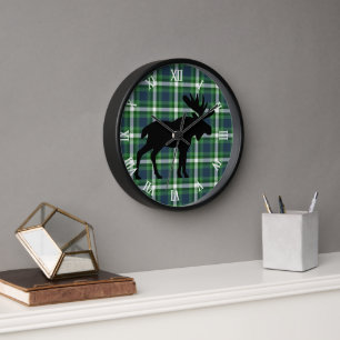Classic Green Dark Blue Lumberjack Plaid Pattern Clock