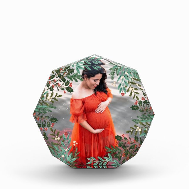 Classic Green Enchanting Botanical Christmas Photo Block (Front)