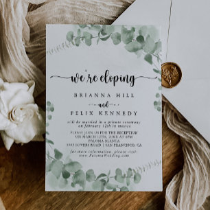 Classic Green Eucalyptus Elopement Reception   Invitation