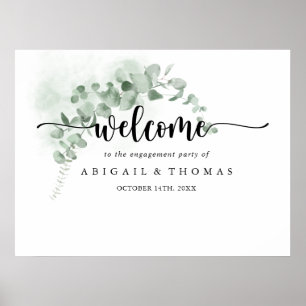 Classic Green Eucalyptus Engagement Party Welcome Poster