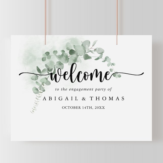 Classic Green Eucalyptus Engagement Party Welcome  Poster (Creator Uploaded)