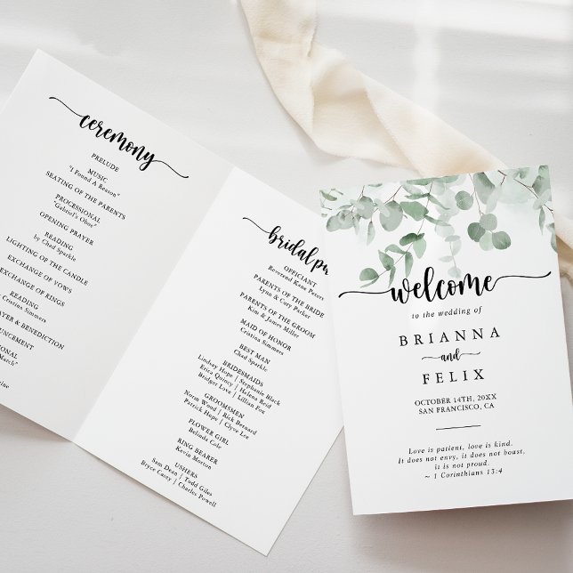 Classic Green Eucalyptus Foliage Folded Wedding  Program (Creator Uploaded)