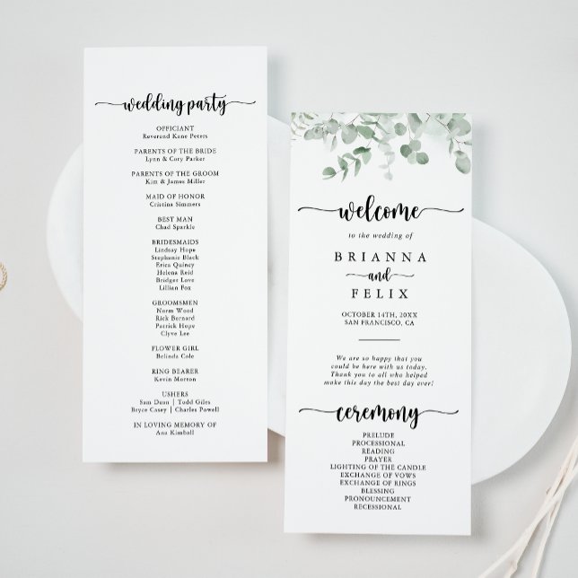 Classic Green Eucalyptus Foliage Wedding  Program (Creator Uploaded)