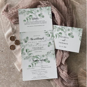 Classic Green Eucalyptus Foliage Wedding Tri-Fold Invitation