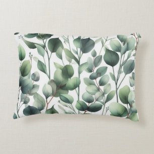 Classic Green Eucalyptus Leaves on White  Decorative Cushion