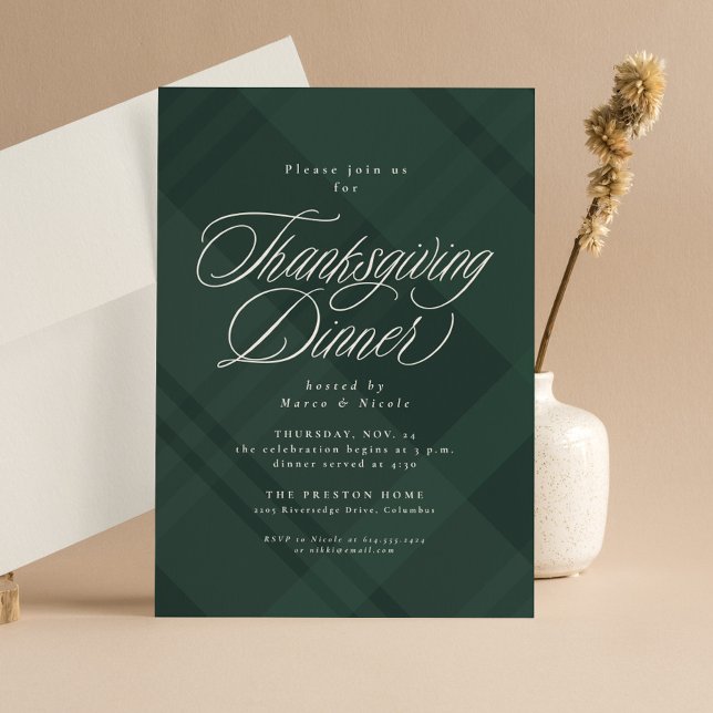 Classic green fall plaid Thanksgiving Dinner Invitation (Creator Uploaded)