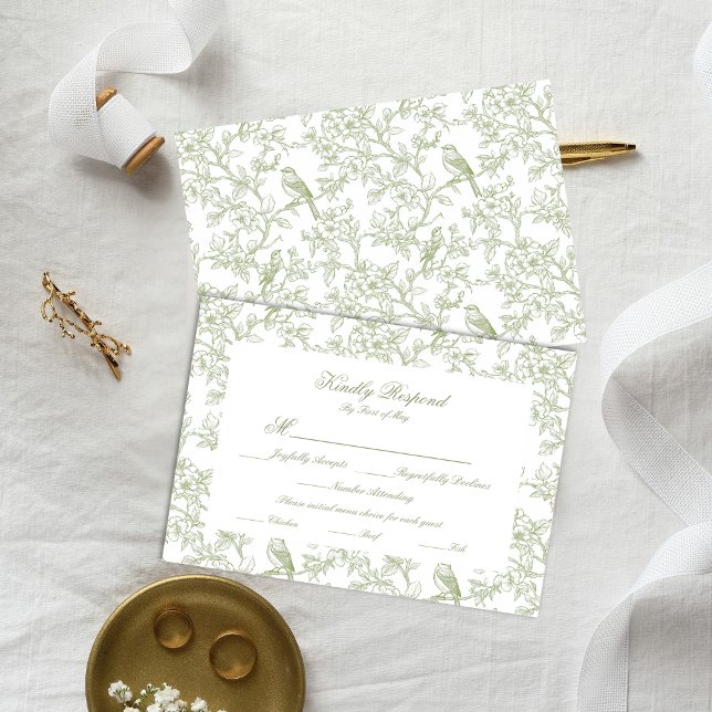 Classic Green Floral Garden Toile Response Card (Creator Uploaded)