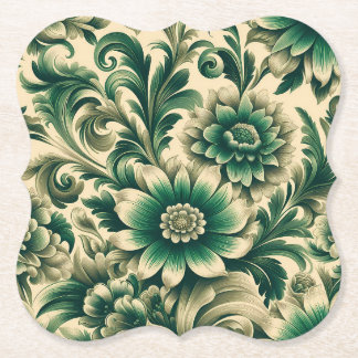 Classic Green Floral Paper Coasters – More Shapes