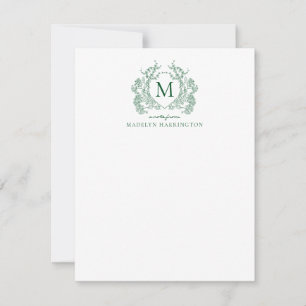 Classic Green Floral Vintage Crest Monogram Card