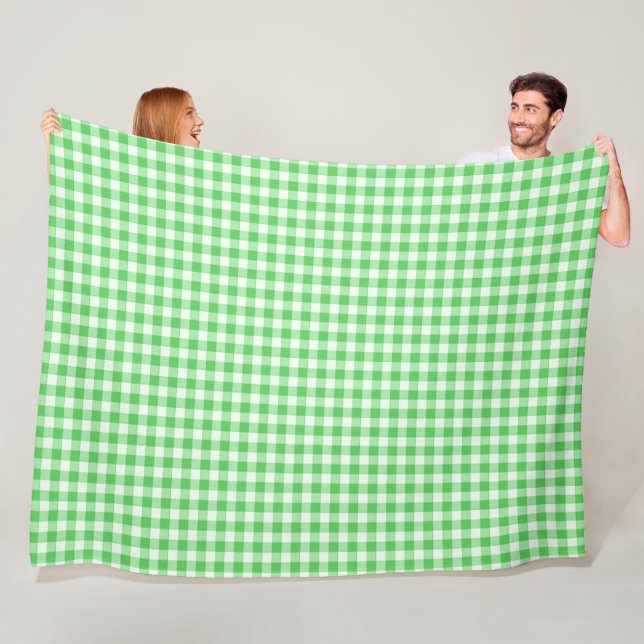 Classic Green Gingham Chequered Plaid Pattern Fleece Blanket (In Situ)