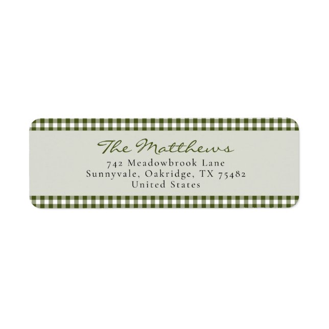 Classic Green Gingham Christmas Family Return Address Label (Front)