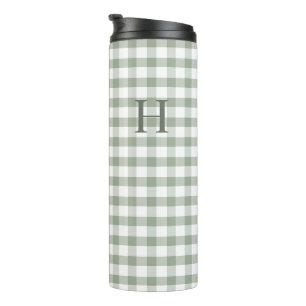 Classic Green Gingham Modern Monogram Thermal Tumbler