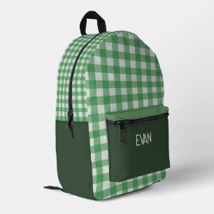Classic green Gingham Pattern Personalised School Printed Backpack