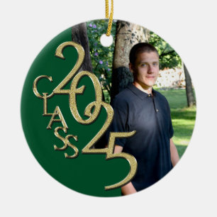 Classic Green Gold 2025 Graduate Photo Ceramic Ornament