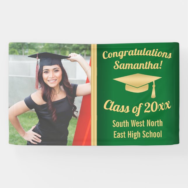Classic Green Gold Custom Photo Graduation Sign (Horizontal)