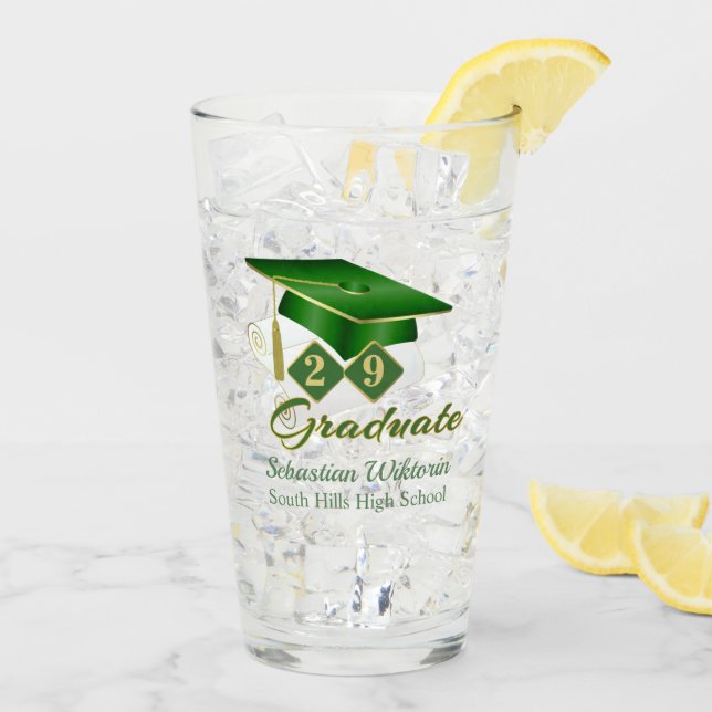 Classic Green Gold Personalised Graduation 20XX Glass (Back Ice)