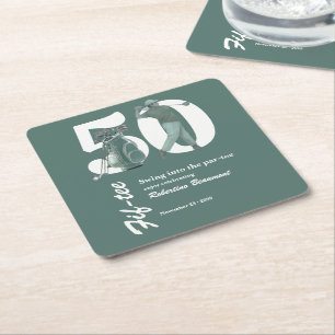 Classic Green Golf Bag Clubs 50th Birthday Square Paper Coaster