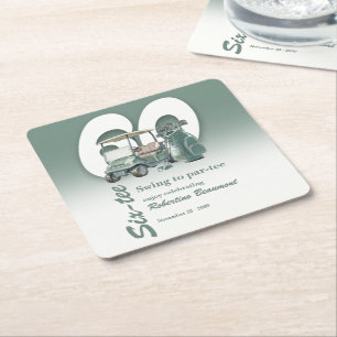 Classic Green Golf Bag Clubs 60th Birthday Square Paper Coaster