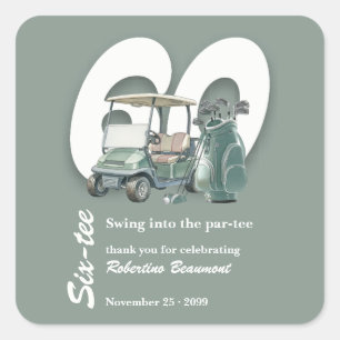 Classic Green Golf Bag Clubs 60th Birthday Square Sticker